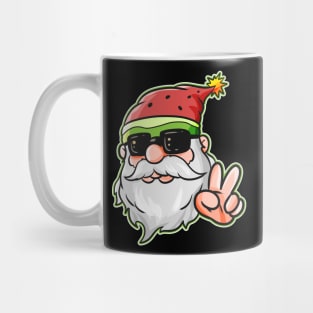 Santa Hat Watermelon Victory Sign Sunglass Christmas in July Mug